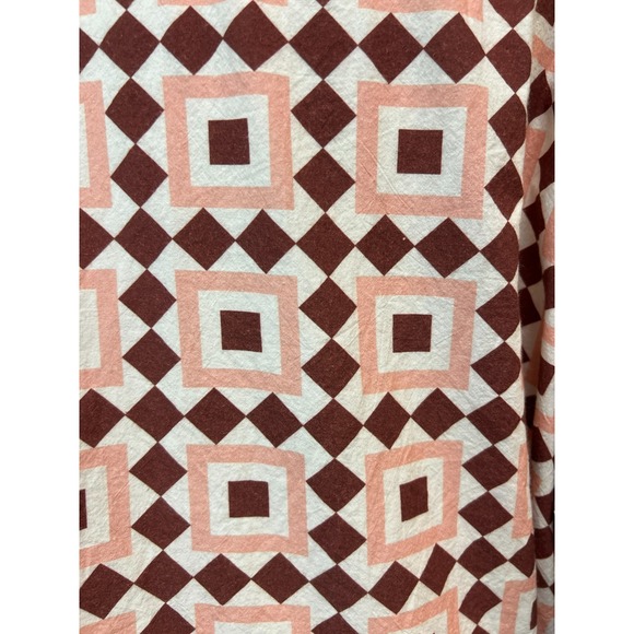 VRG GRL Button Up Shirt/Tunic Cotton Brown Pink Diamond Print Long Sleeve SZ 14 - Picture 7 of 14